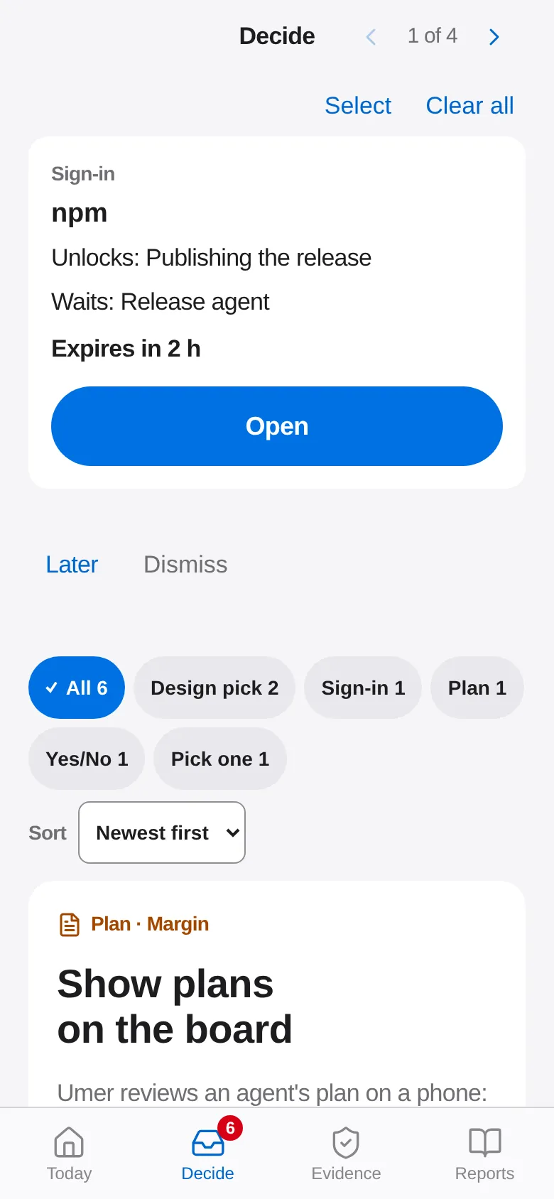 A sign-in card with an Open button